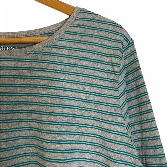 Hanes Green Gray Stripes Crew Neck Knit Long Sleeve Henley Top Plus Size XXL - Picture 8 of 13